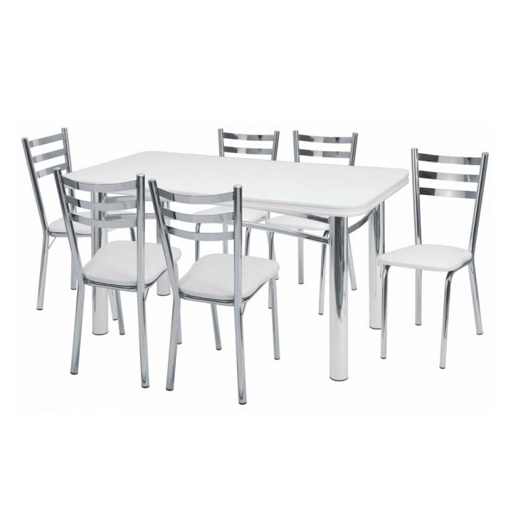 Conjunto De Mesa Com 6 Cadeiras Adriana Prata E Branco