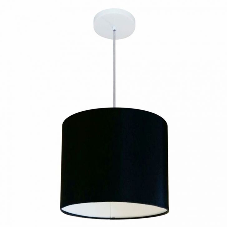 Pendente Cilíndrico Md-4054 Cúpula em Tecido 30x21cm Preto - Bivolt