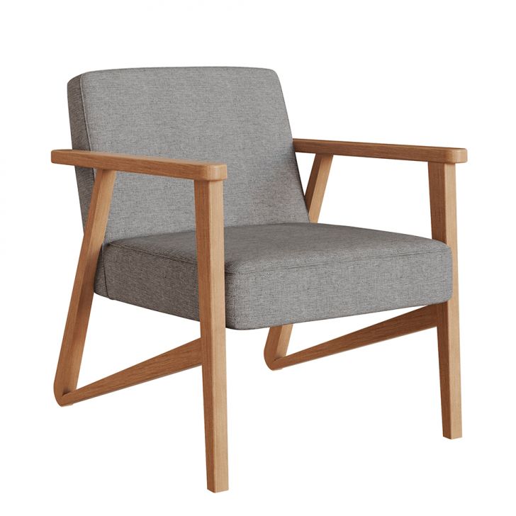 Poltrona Luiza Madeira Maciça Cinza E Natural