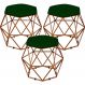 Kit 03 Puffs Decorativo Aramado Bronze Six L02 Suede Verde Musgo - Lyam Decor