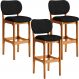 Kit 3 Banquetas Alta Bar Cozinha Sala Jantar Fixa Betta L02 Imbuia Linho Chumbo - Lyam Decor
