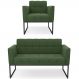 Sofá Namoradeira e 1 Poltrona Base Industrial Preto Ana Suede Verde - Ibiza