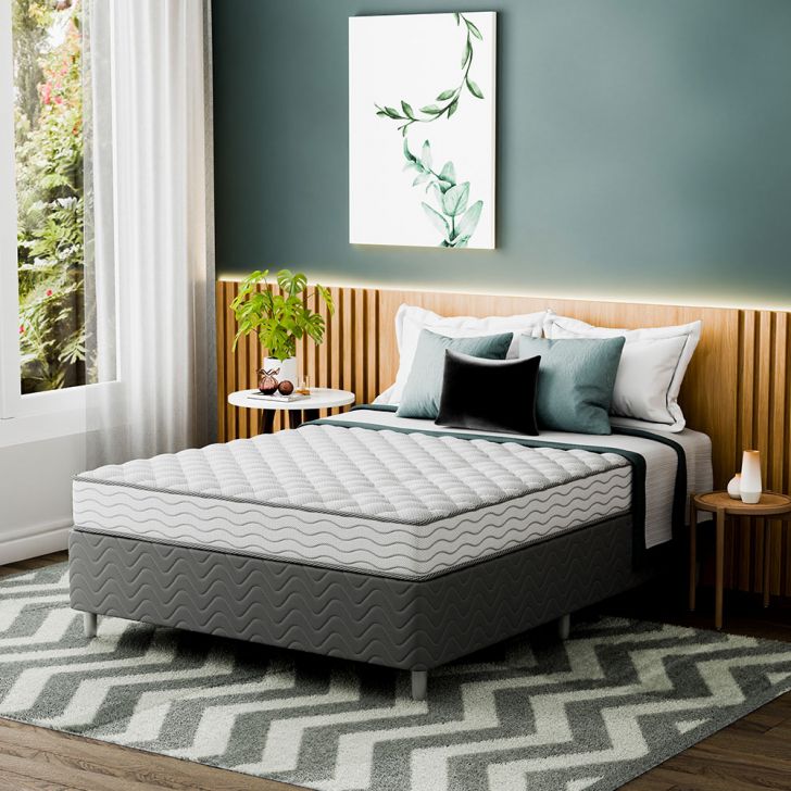 Cama Box Com Colchão Casal Howie Misto D45 (17x138x188) Branco E Cinza