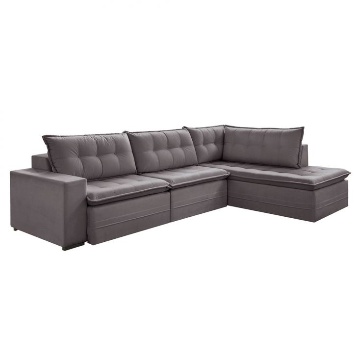 Image of Sofá 4 Lugares Presidente Com Chaise Direito Veludo Cinza PLA-ES745UP33LGKMOB