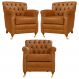 Kit 03 Poltronas Decorativas Sala de Estar Níger Pés Príncipe Couro Mel G58 - Gran Belo