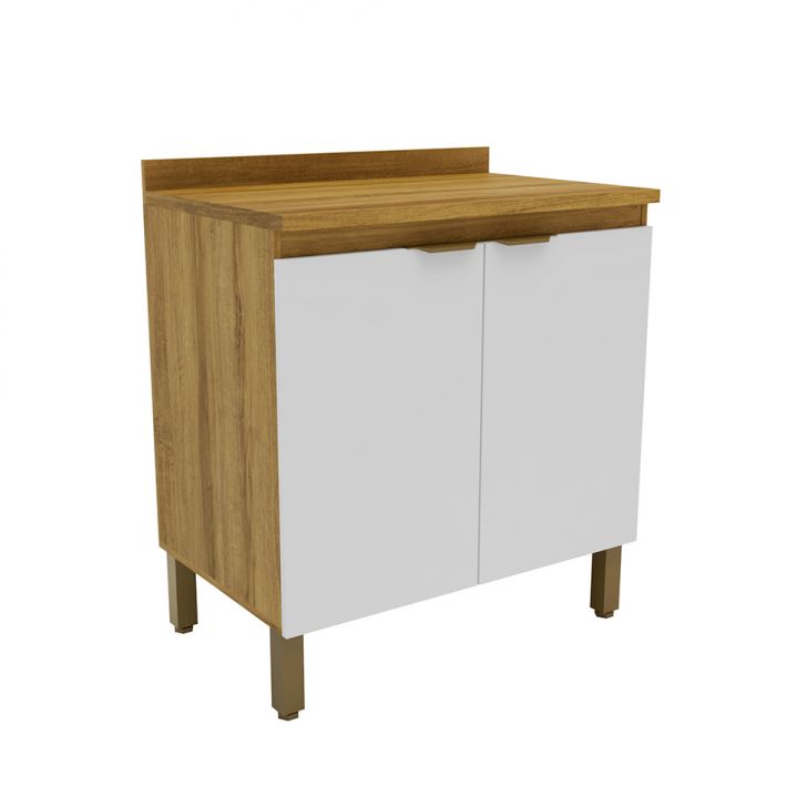 Balcão de Cozinha Magnólia com Tampo 2 Portas Mel e Branco