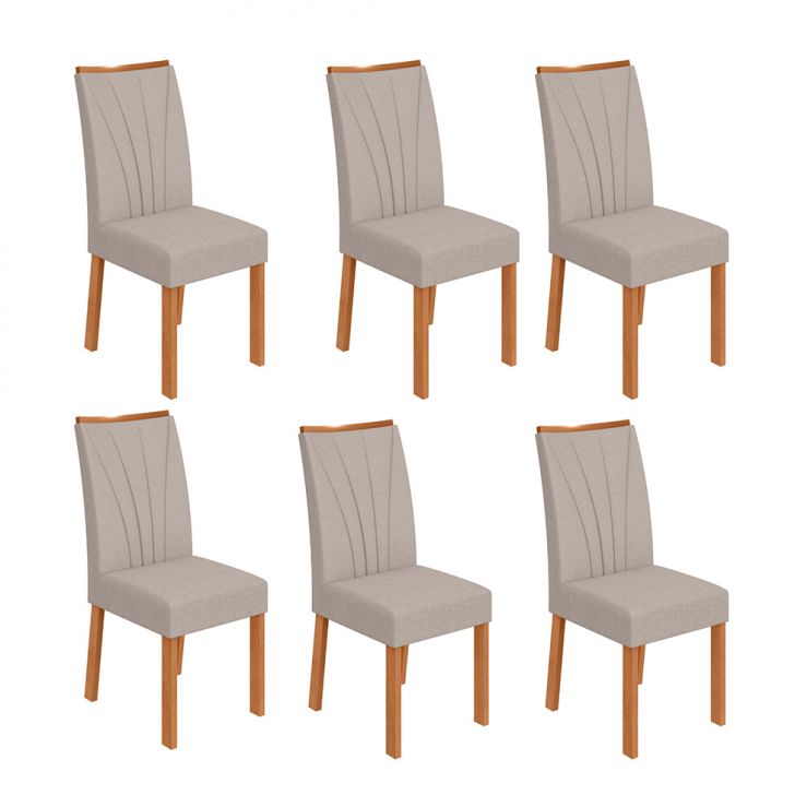Conjunto com 6 Cadeiras Apogeu Linho Cinza e Amêndoa