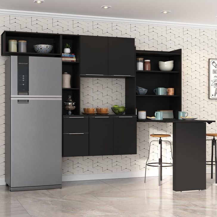 Cozinha Compacta com Mesa Dobrável MP2010 Sofia Multimóveis Preta