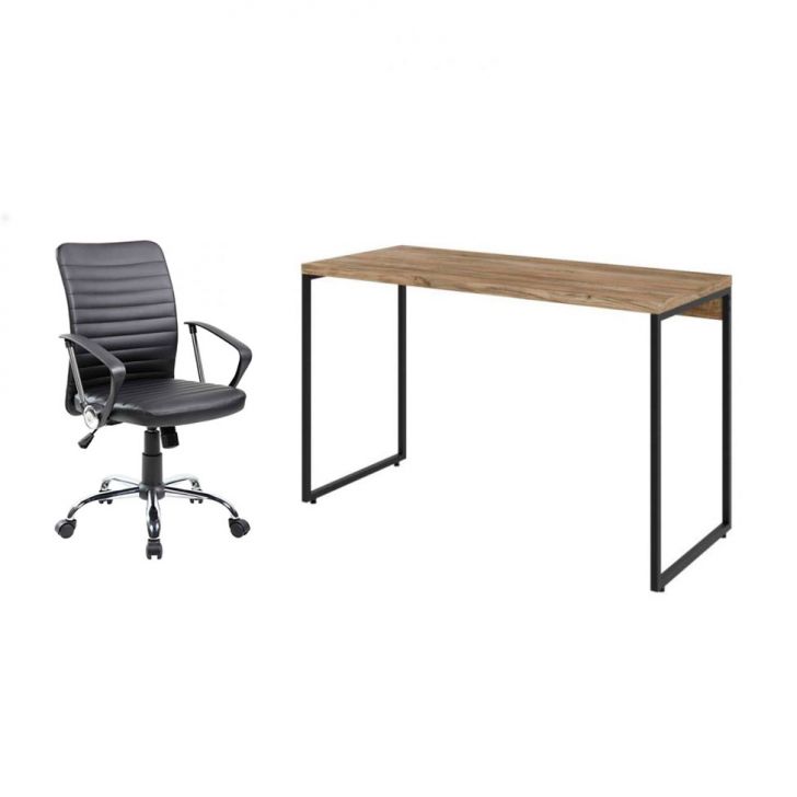 Conjunto de Mesa Studio Carvalho 120 cm com Cadeira de Escritório Diretor Giratória Oslo Preta