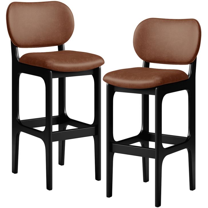 Kit 02 Banquetas Alta Para Cozinha Madeira Fixa Betta L02 Preto Couríssimo Marrom - Lyam Decor