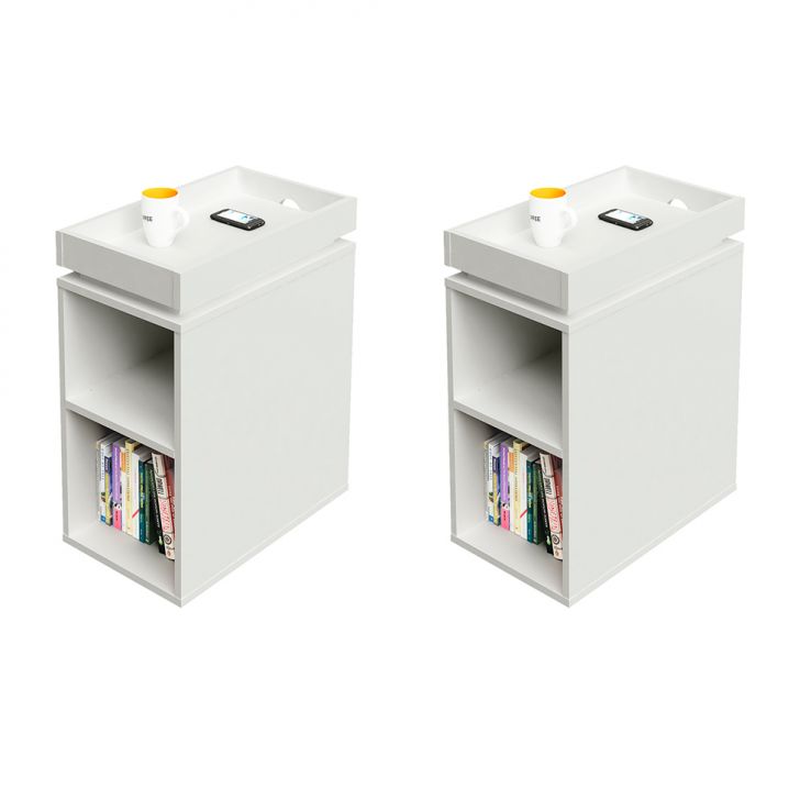 Conjunto com 2 Mesas Laterais Retangulares Olívia Branco