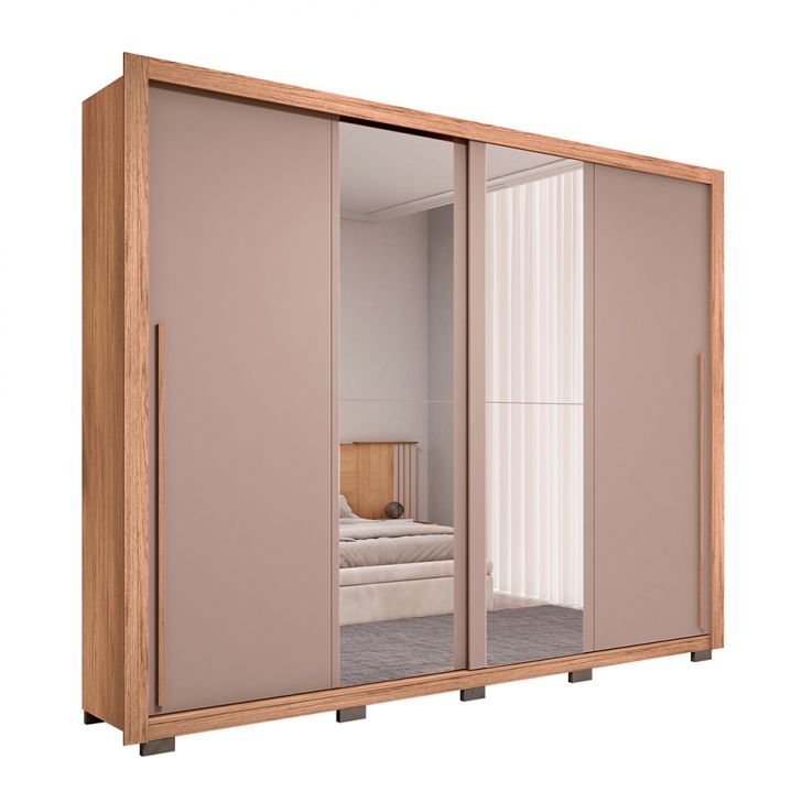 Image of Guarda-roupa Casal Com 2 Espelhos Praticus 2 Portas 4 Gavetas Buriti E Fendi PLA-MO895CL33WJMMOB
