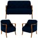 Kit Namoradeira 135cm e 2 Poltronas Decorativas Capitonê Lapa M22 Veludo Azul Marinho - Mpozenato