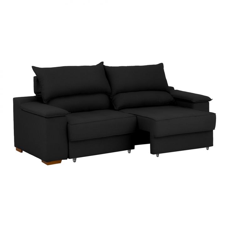Sofá 3 Lugares Retrátil E Reclinável Baris Com Usb Suede Preto 230 Cm