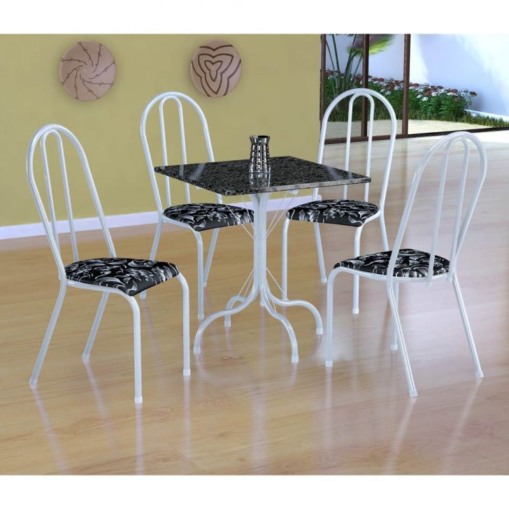 Conjunto De Mesa Malaga Com 4 Cadeiras Alicante Branco E Preto Floral