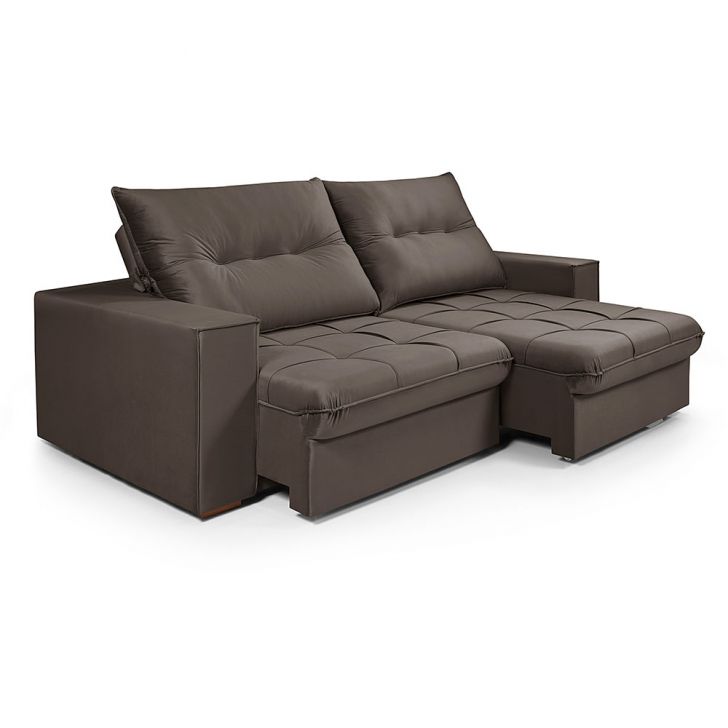 Image of Sofá 3 Lugares Retrátil E Reclinavél Cancun Veludo Marrom 230 Cm PLA-MO895UP33IEKMOB