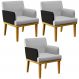 Kit 03 Poltronas Decorativas Para Sala de Estar Beatriz W01 Linho Cinza Couríssimo Preto - Lyam Decor