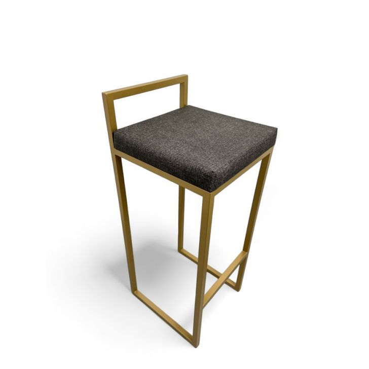 Banqueta Quadro com Encosto Estofada Metalon Dourado Cinza - 65cm