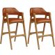 Kit 02 Banquetas Altas Para Cozinha Sala de Jantar Bar Suran L02 Couríssimo Camel - Lyam Decor
