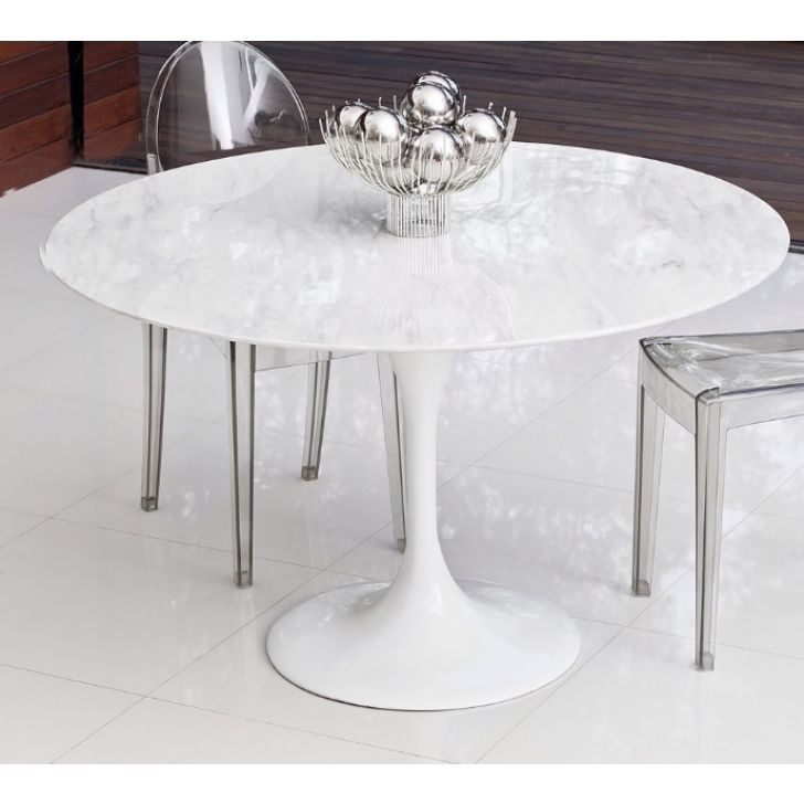 Mesa De Jantar Tulipa Saarinen Redonda 100 cm Mármore Branco Extra