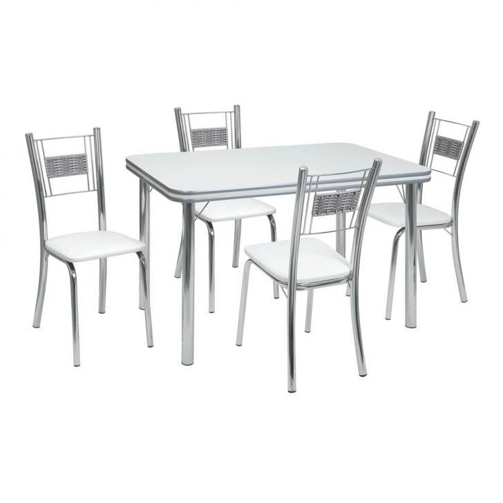 Conjunto De Mesa Com 4 Cadeiras Mirela Branco E Cromado