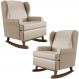 Kit 2 Poltronas Amamentação Com Balanço Malu Base Madeira P02 Facto Pérola Metalizado - Lyam Decor
