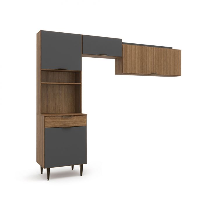 Cozinha Compacta Vittória 4 Portas 1 Gaveta Ipê e Grafite