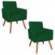 Kit 2 Poltronas Nina Veludo Verde Pés Palito Castanho - Pallazio