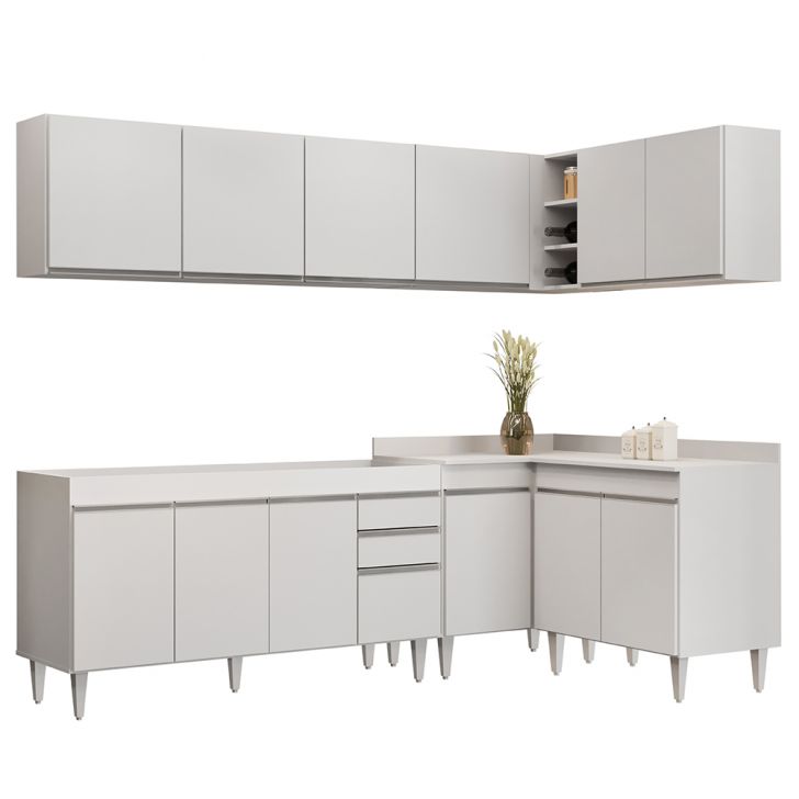 Armário de Cozinha Modulado de Canto 6 Peças CP31 Balcão sem Tampo Branco - Lumil