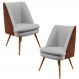Kit 02 Poltronas Decorativas Pérsia Pés Palito D02 Linho Cinza D-315 Corano Marrom B-38 - Lyam Decor