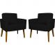 Kit 2 Poltronas Decorativas Reforçadas Para Sala Hope Suede Preto Pé Castanho - Clique E Decore