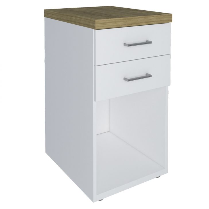 Mesa De Cabeceira Toq 2 Gavetas Branca E Olmo