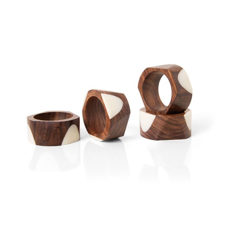 Kit com 4 Anéis de Guardanapo Tongass Marrom e Branco