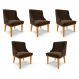 Kit 5 Cadeiras Decorativas Sala de Jantar Base Fixa de Madeira Firenze Suede Marrom/Castanho G19 - Gran Belo
