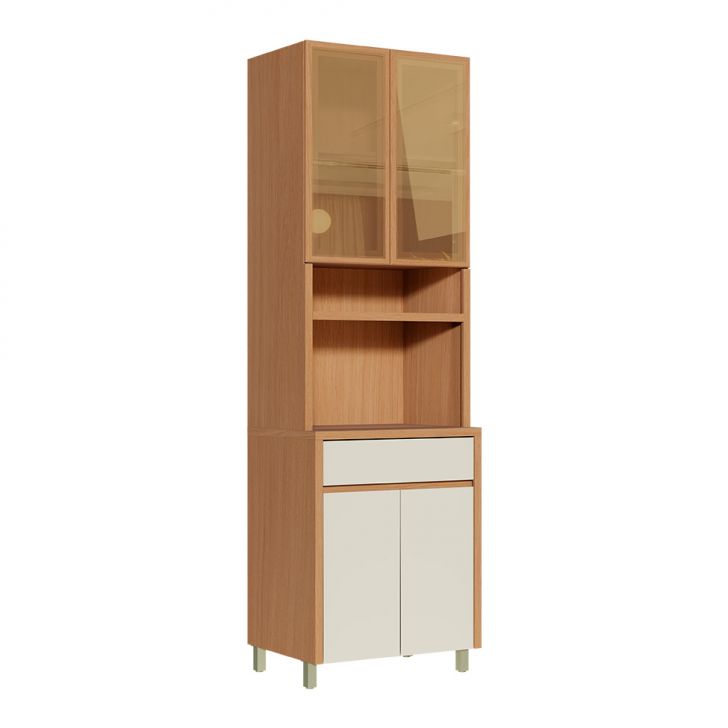 Paneleiro Condessa com Vidro Reflecta 4 Portas 1 Gaveta Carvalho e Greige