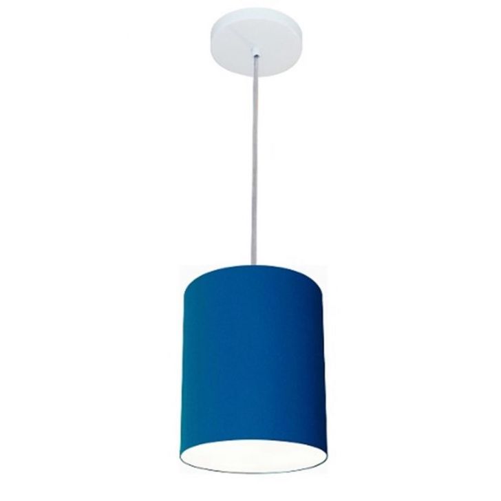 Pendente Cilíndrico Md-4012 Cúpula em Tecido 18x25cm Azul Marinho - Bivolt