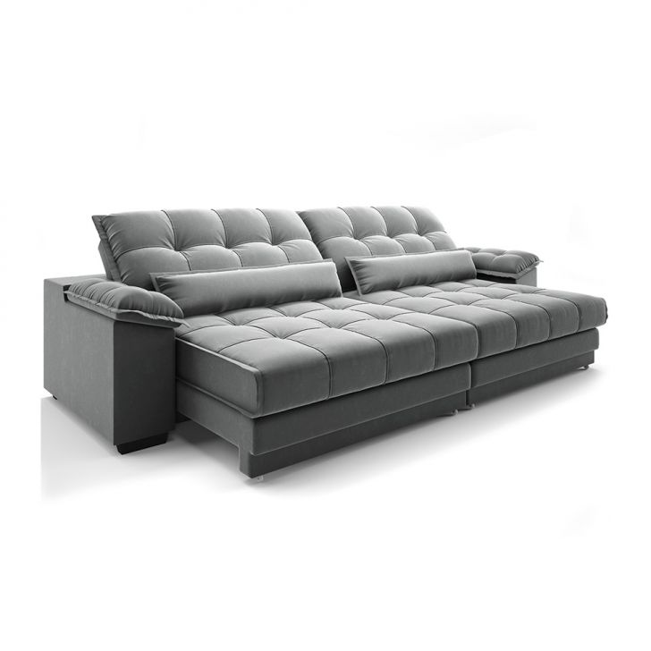 Image of Sofá 3 Lugares Retrátil E Reclinável Majestic Veludo Cinza PLA-MO895UP33NPMMOB