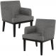 Kit 02 Poltronas Decorativas Sala de Estar Base Preto Beatriz W01 Linho Cinza Escuro - Lyam Decor