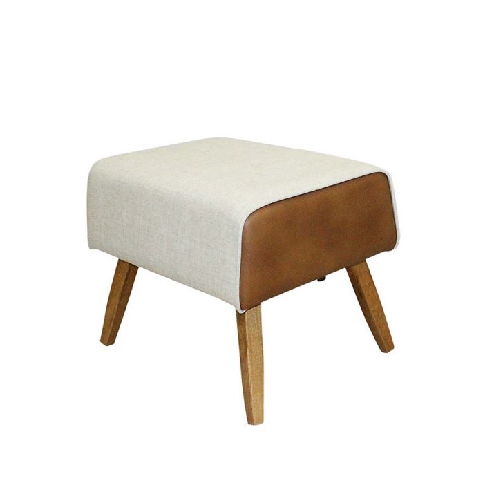 Puff Viseo Composê Linho A-184 com Corano Camel C-129 Pés de Madeira - D'Rossi