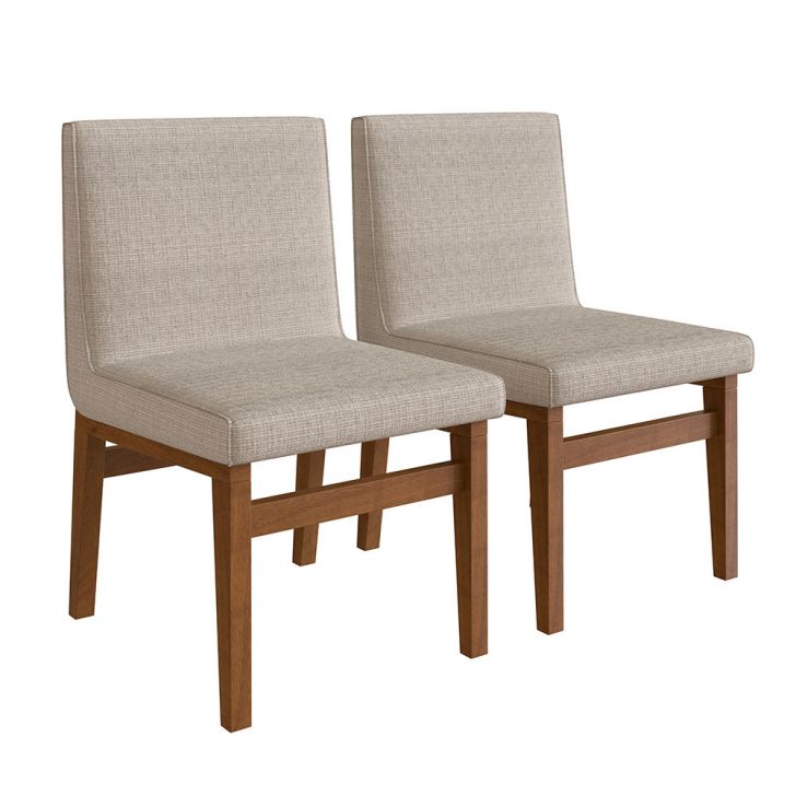 Conjunto com 2 Cadeiras Biena Algodão Bege e Nogueira