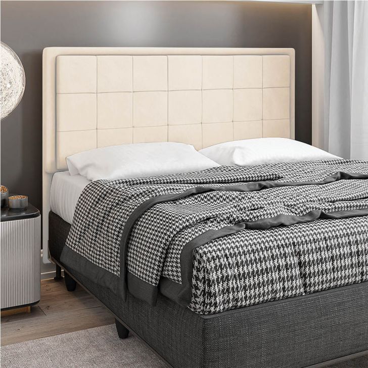 Cabeceira Casal Queen Cama Box 160cm para Quarto Onix Suede Bege M11 - D'Rossi