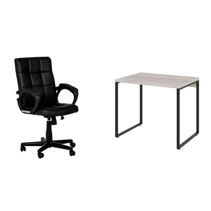 Conjunto de Mesa Kuadra Bege com Cadeira de Escritório Diretor Giratória Charles Preta