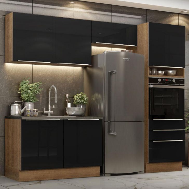 Cozinha Completa Madesa Lux 260005 com Armário e Balcão - Rustic/Preto