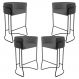 Kit 04 Banquetas Decorativas Fixa Base de Aço Preto Betina D02 Corano Cinza C-03 - Lyam Decor