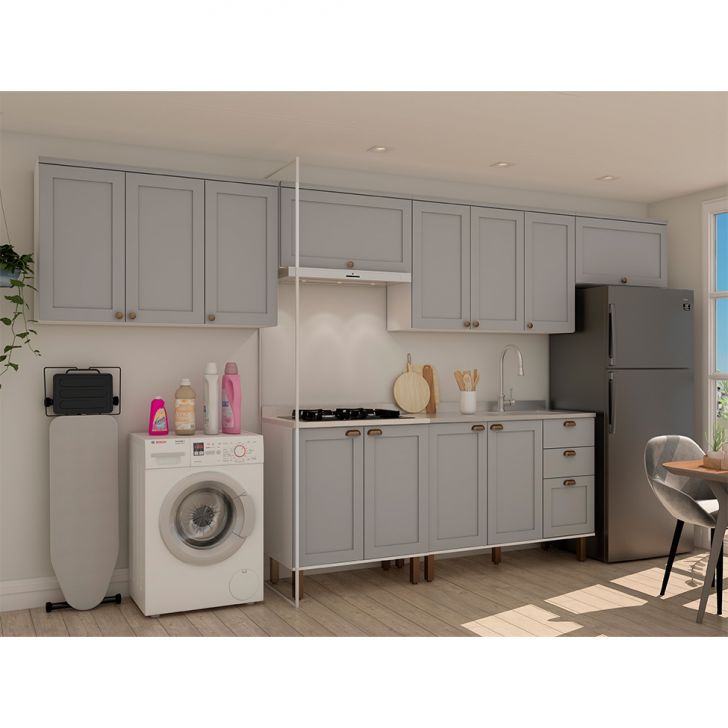 Image of Cozinha Compacta Iluminata 12 Portas 3 Fendi E Branco PLA-MO895CL23HZSMOB
