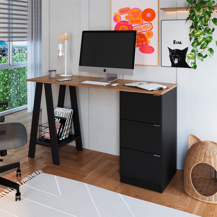 Escrivaninha Faya 3 GV Preta e Mel