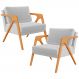 Kit 02 Poltronas Decorativa Para Sala Estar Pietra Estrutura De Madeira L02 Linho Cinza - Lyam Decor