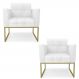 Poltrona Base Industrial Dourado Kit 2 Ana Sintético PU Branco - Ibiza