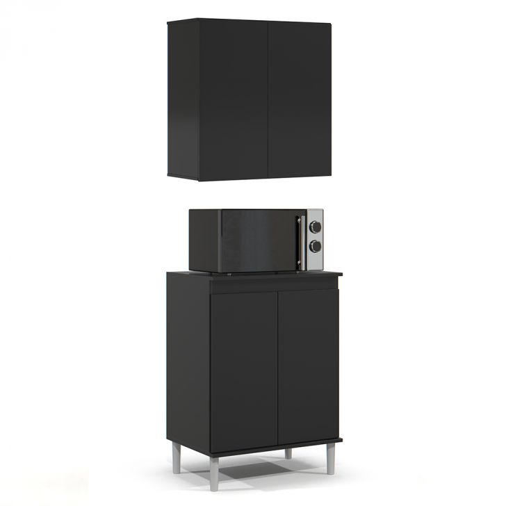 Armário de Cozinha Aéreo e Balcão com Tampo Italy Preto - EJ Móveis