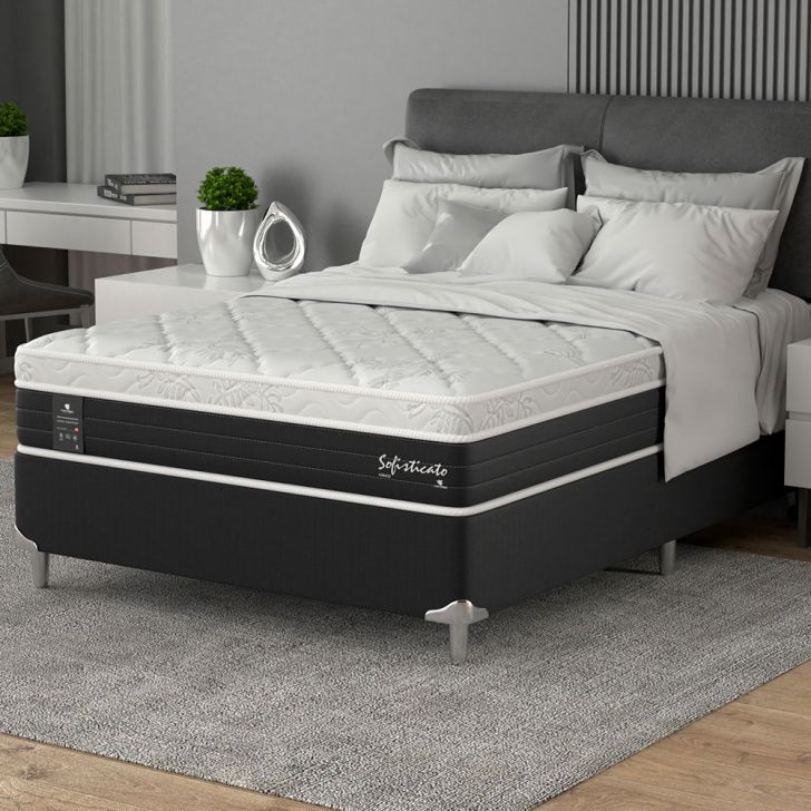 Cama Box Casal Com Colchão Sofisticato (65x138x188) Grafite E Branco